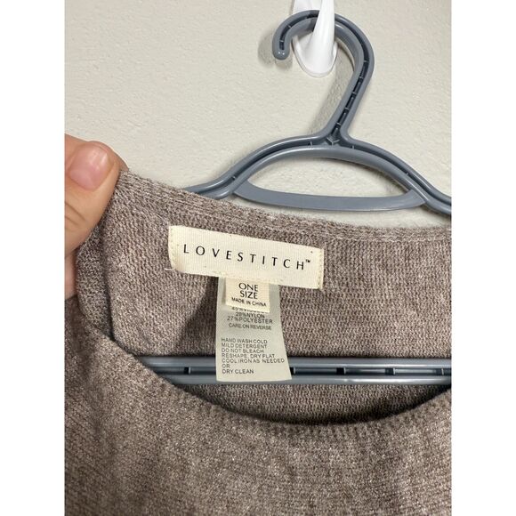 Love Stitch Womens Brown Sweater Poncho OS Boxy Oversized Cozy Warm - Picture 5 of 7